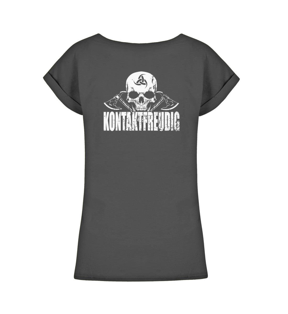 Schildmaiden Extendet Shirt – „Kontaktfreudig“-Design mit Totenkopf & Wikinger-Äxten - Nordic Viking Wear