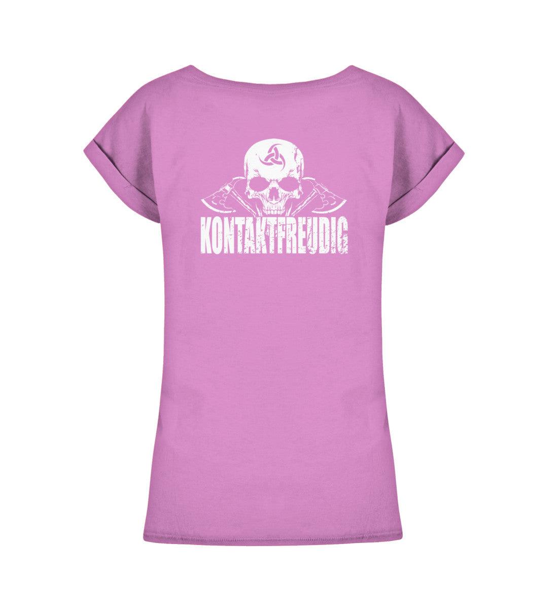 Schildmaiden Extendet Shirt – „Kontaktfreudig“-Design mit Totenkopf & Wikinger-Äxten - Nordic Viking Wear