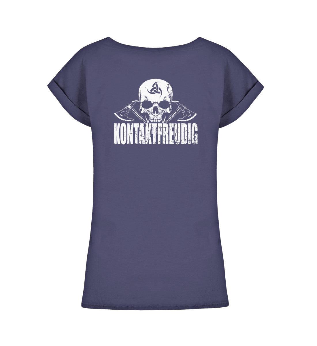 Schildmaiden Extendet Shirt – „Kontaktfreudig“-Design mit Totenkopf & Wikinger-Äxten - Nordic Viking Wear