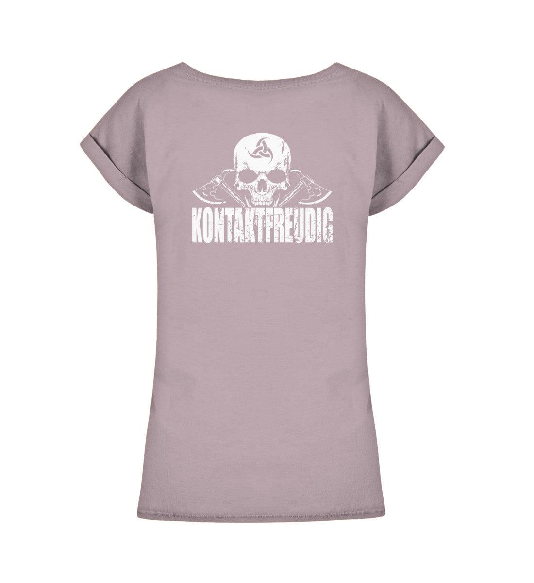 Schildmaiden Extendet Shirt – „Kontaktfreudig“-Design mit Totenkopf & Wikinger-Äxten - Nordic Viking Wear