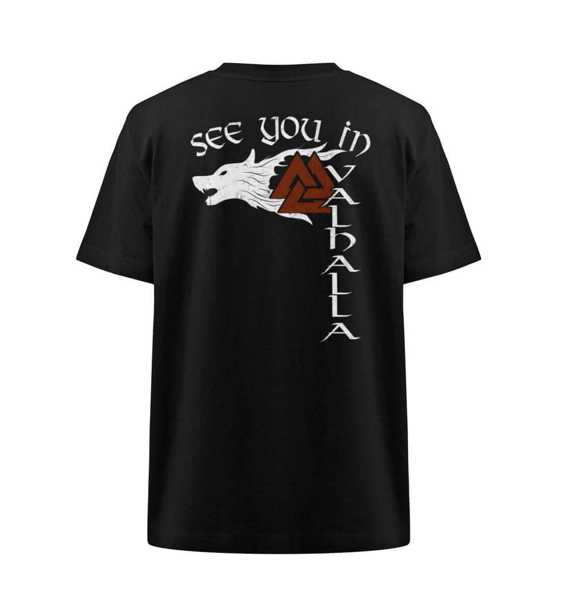 Wikinger "See You in Valhalla" Heavy Oversized Shirt mit Wolfssymbol - Nordic Viking Wear