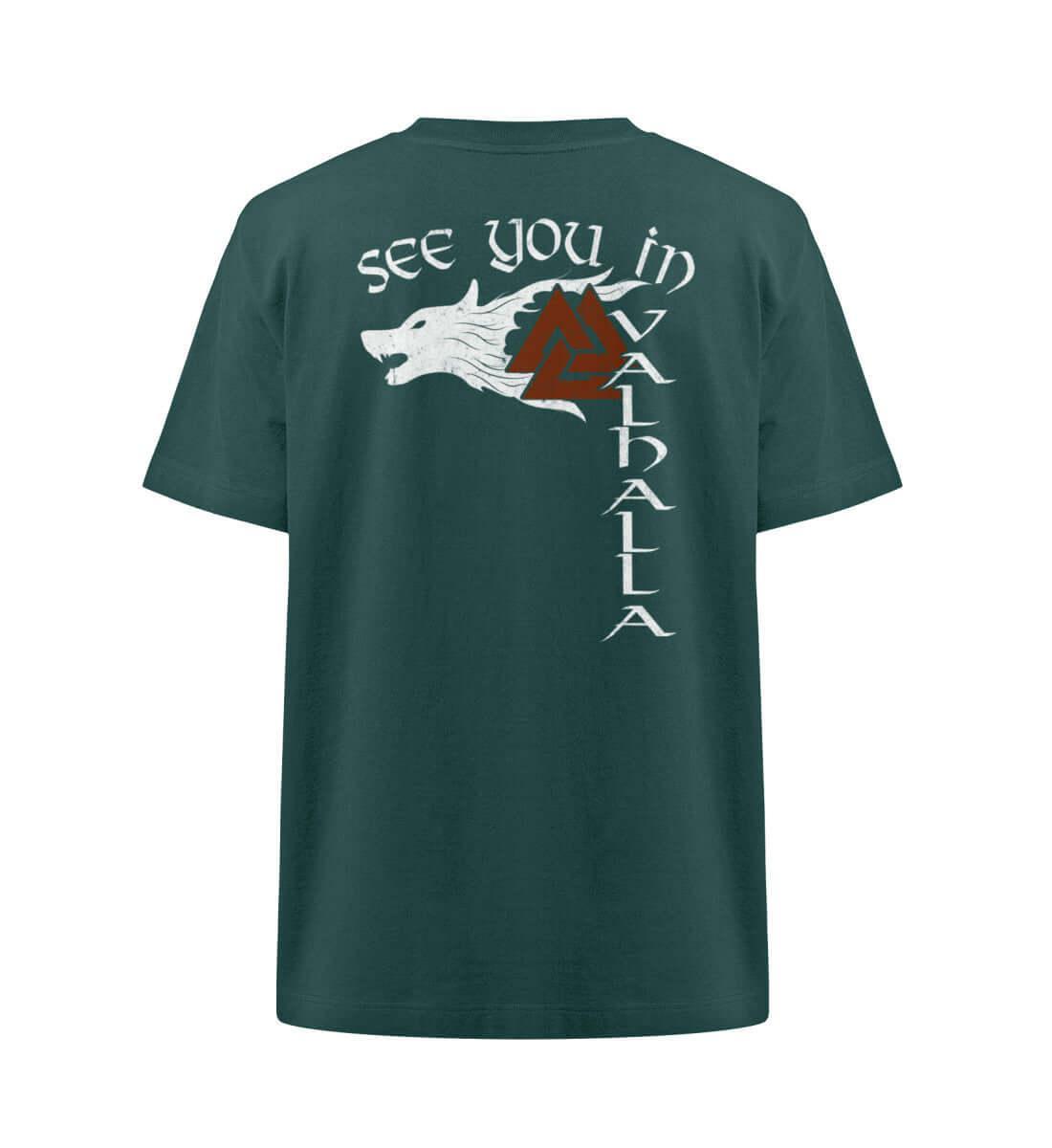 Wikinger "See You in Valhalla" Heavy Oversized Shirt mit Wolfssymbol - Nordic Viking Wear