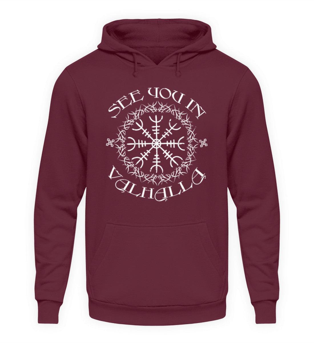 Wikinger Hoodie mit "Helm Of Awe" & "See you in Valhalla - Unisex Kapuzenpullover Hoodie - Nordic Viking Wear