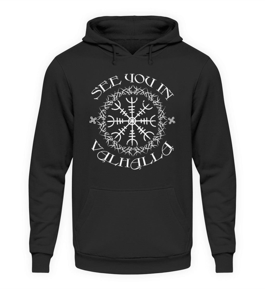 Wikinger Hoodie mit "Helm Of Awe" & "See you in Valhalla - Unisex Kapuzenpullover Hoodie - Nordic Viking Wear