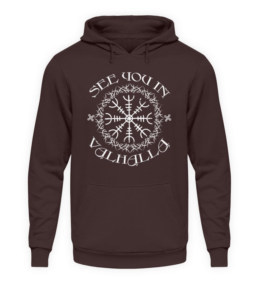 Wikinger Hoodie mit "Helm Of Awe" & "See you in Valhalla - Unisex Kapuzenpullover Hoodie - Nordic Viking Wear