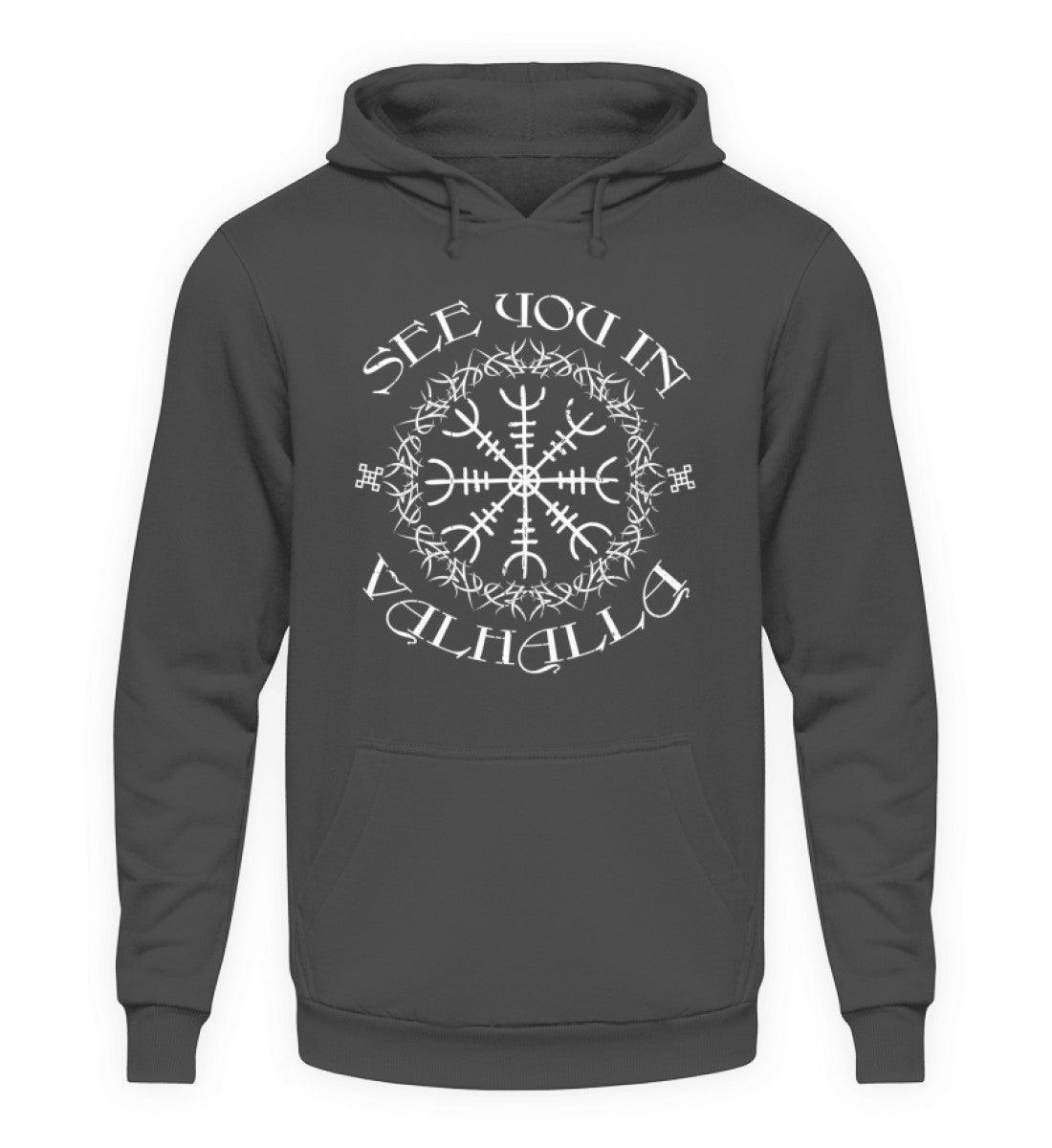Wikinger Hoodie mit "Helm Of Awe" & "See you in Valhalla - Unisex Kapuzenpullover Hoodie - Nordic Viking Wear