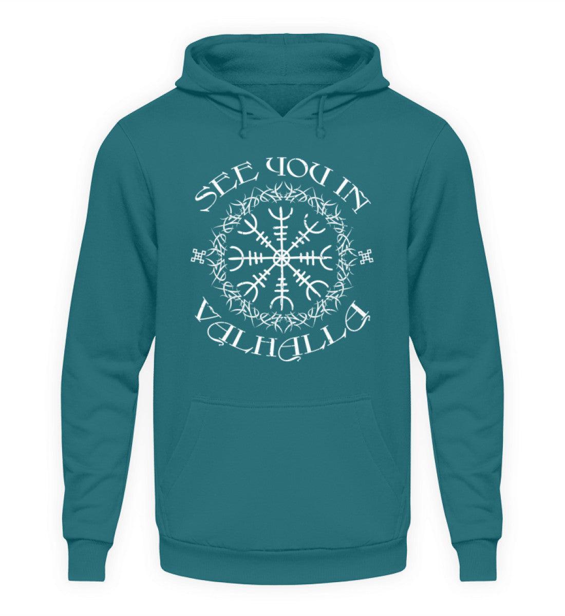 Wikinger Hoodie mit "Helm Of Awe" & "See you in Valhalla - Unisex Kapuzenpullover Hoodie - Nordic Viking Wear