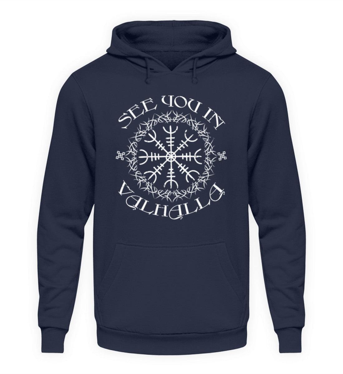 Wikinger Hoodie mit "Helm Of Awe" & "See you in Valhalla - Unisex Kapuzenpullover Hoodie - Nordic Viking Wear