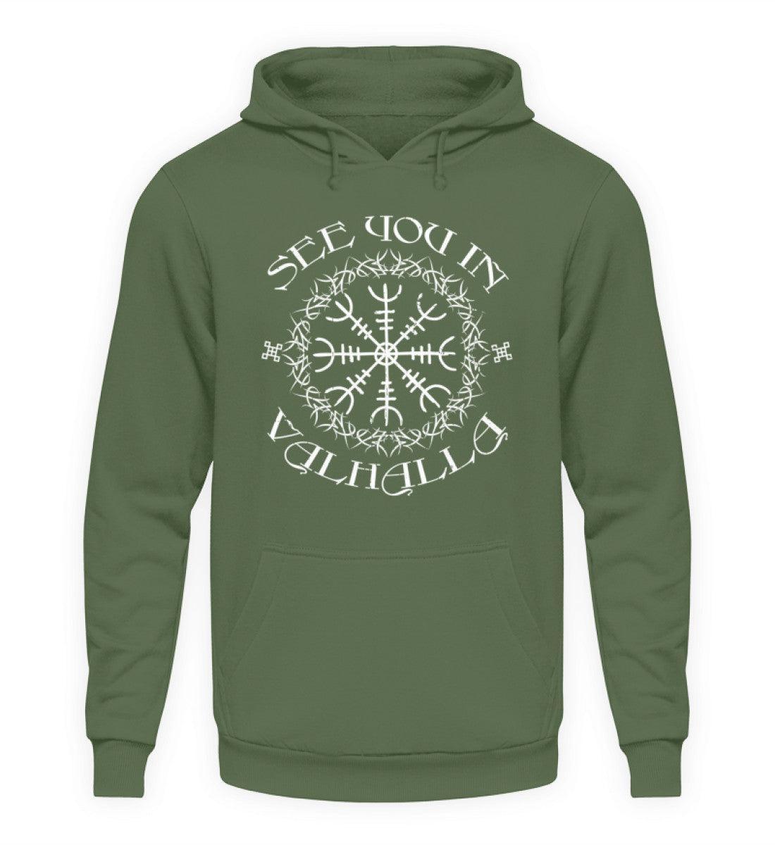 Wikinger Hoodie mit "Helm Of Awe" & "See you in Valhalla - Unisex Kapuzenpullover Hoodie - Nordic Viking Wear