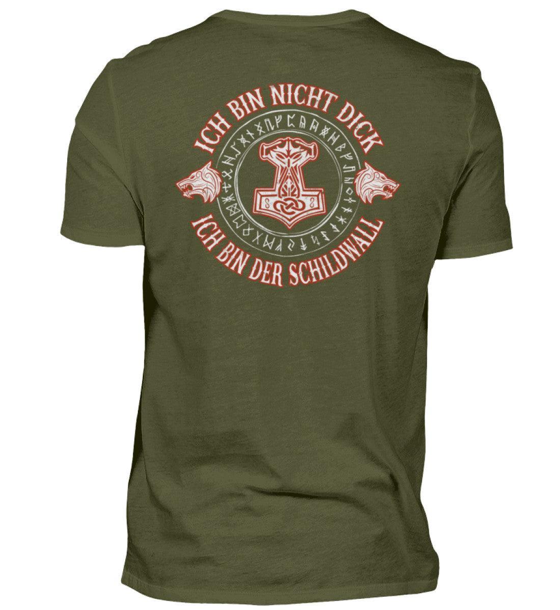 Lustiges Wikinger Backprint Shirt - "Ich Bin Nicht Dick, Ich Bin Der Schildwall" - Nordic Viking Wear