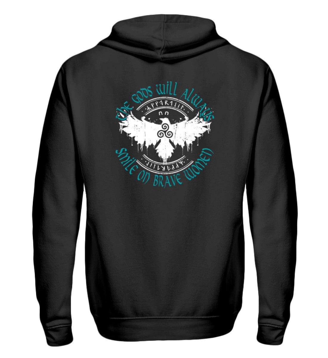🔥 Zipp-Hoodie "The Gods Will Always Smile on Brave Women" - Nordic Viking Wear