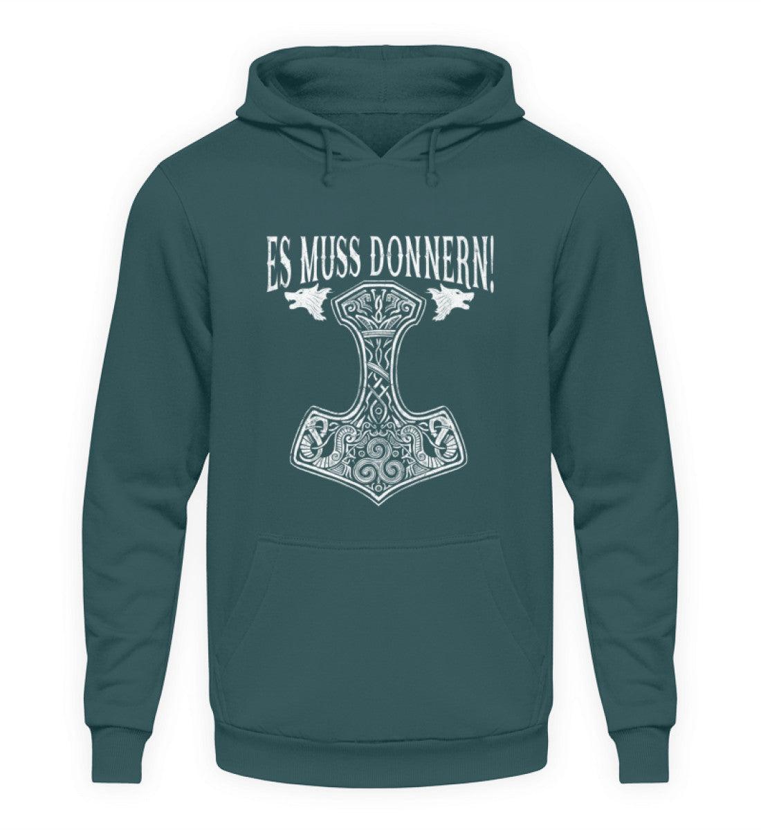 Wikinger Hoodie"Es muss donnern!" – Thor's Hammer Mjölnir Design für wahre Wikinger-Fans - Nordic Viking Wear