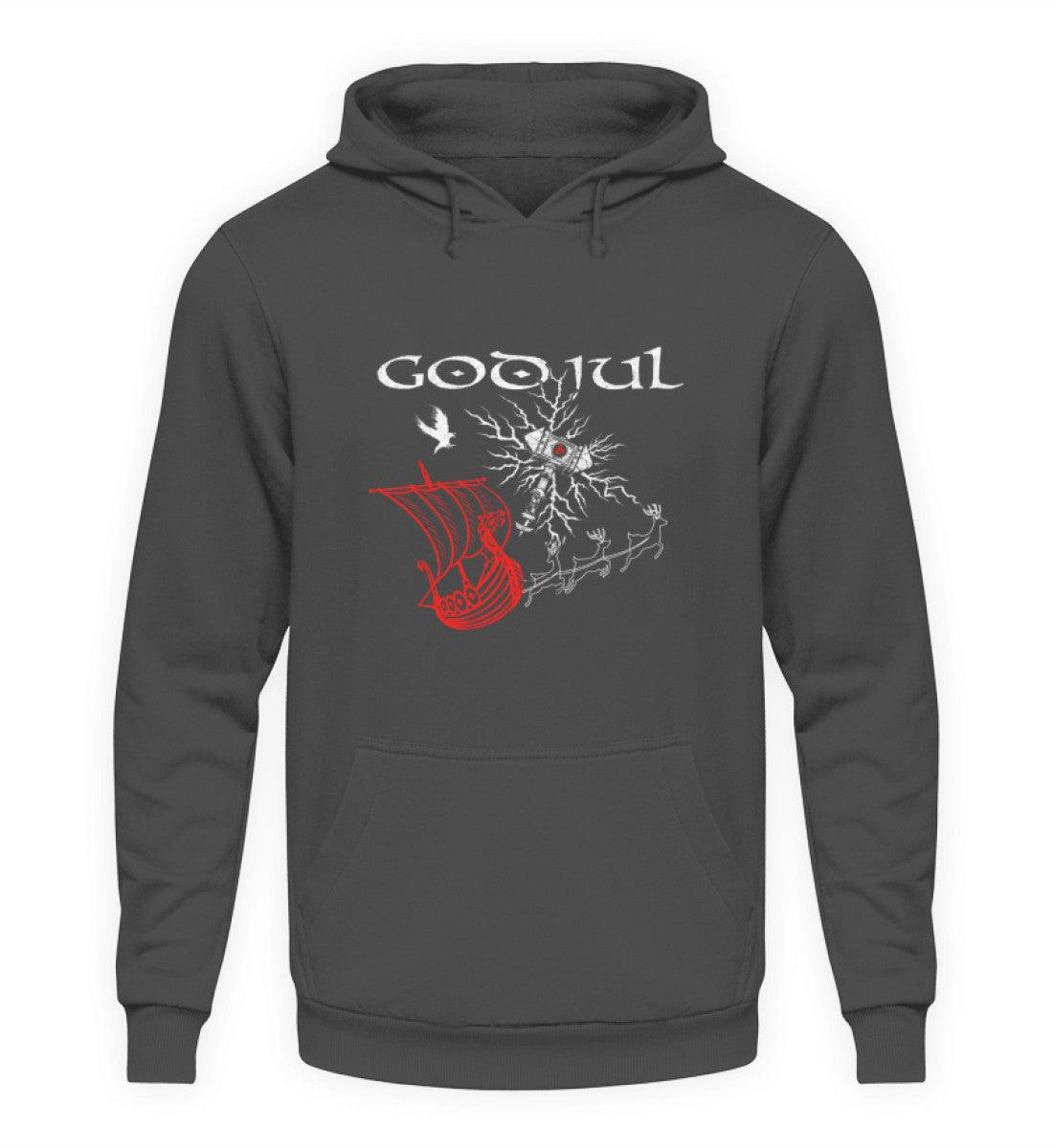 Wikinger Weihnachts-Hoodie – God Jul Design mit Thors Hammer & Drachenboot - Nordic Viking Wear