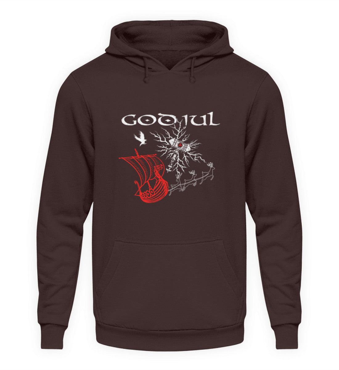 Wikinger Weihnachts-Hoodie – God Jul Design mit Thors Hammer & Drachenboot - Nordic Viking Wear