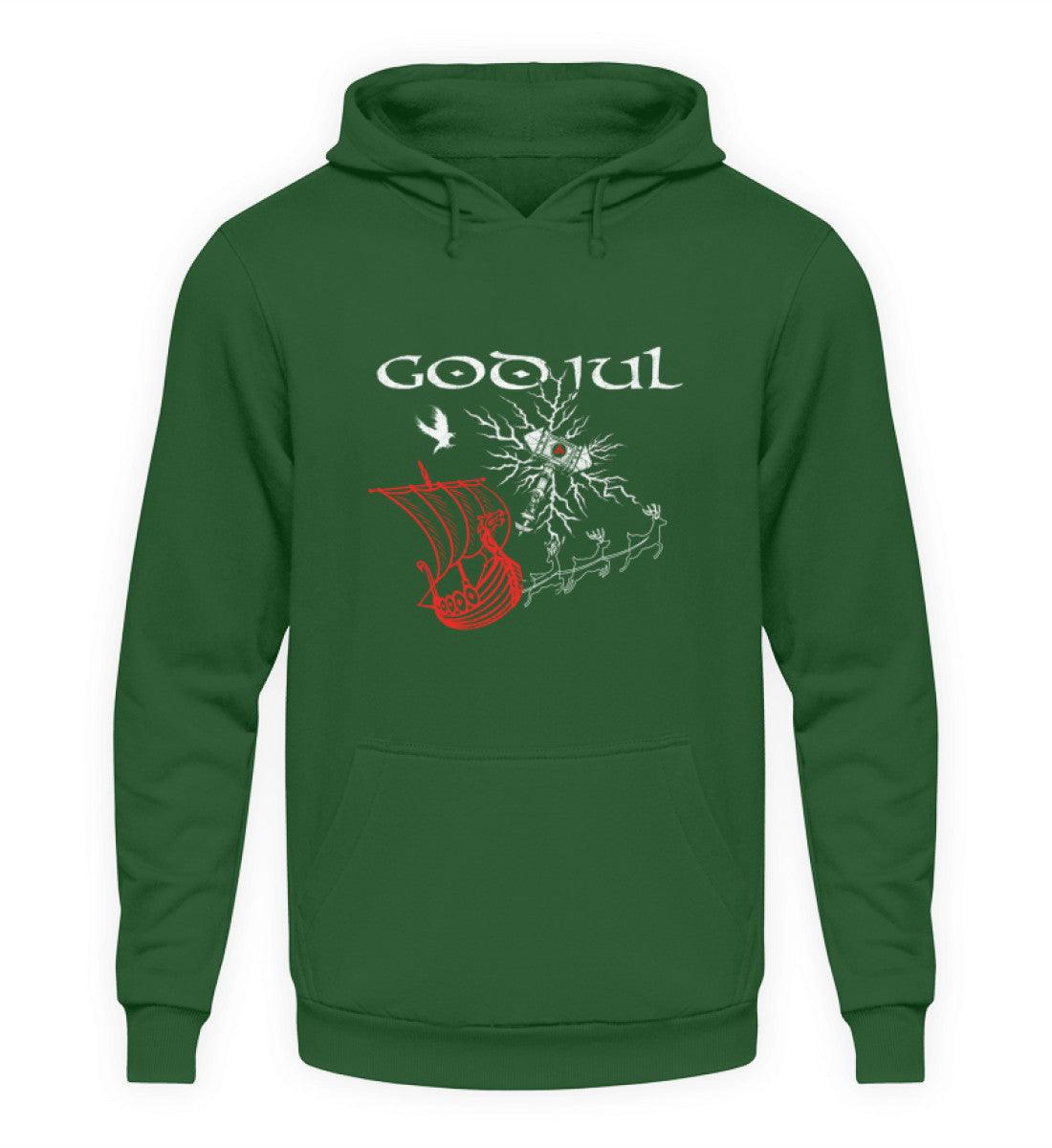 Wikinger Weihnachts-Hoodie – God Jul Design mit Thors Hammer & Drachenboot - Nordic Viking Wear