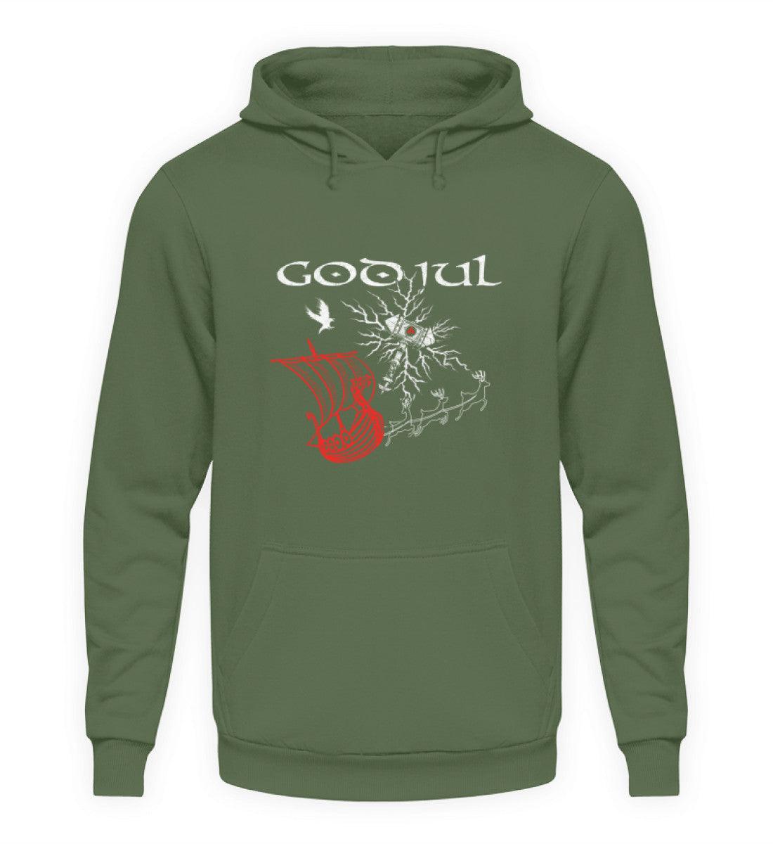 Wikinger Weihnachts-Hoodie – God Jul Design mit Thors Hammer & Drachenboot - Nordic Viking Wear