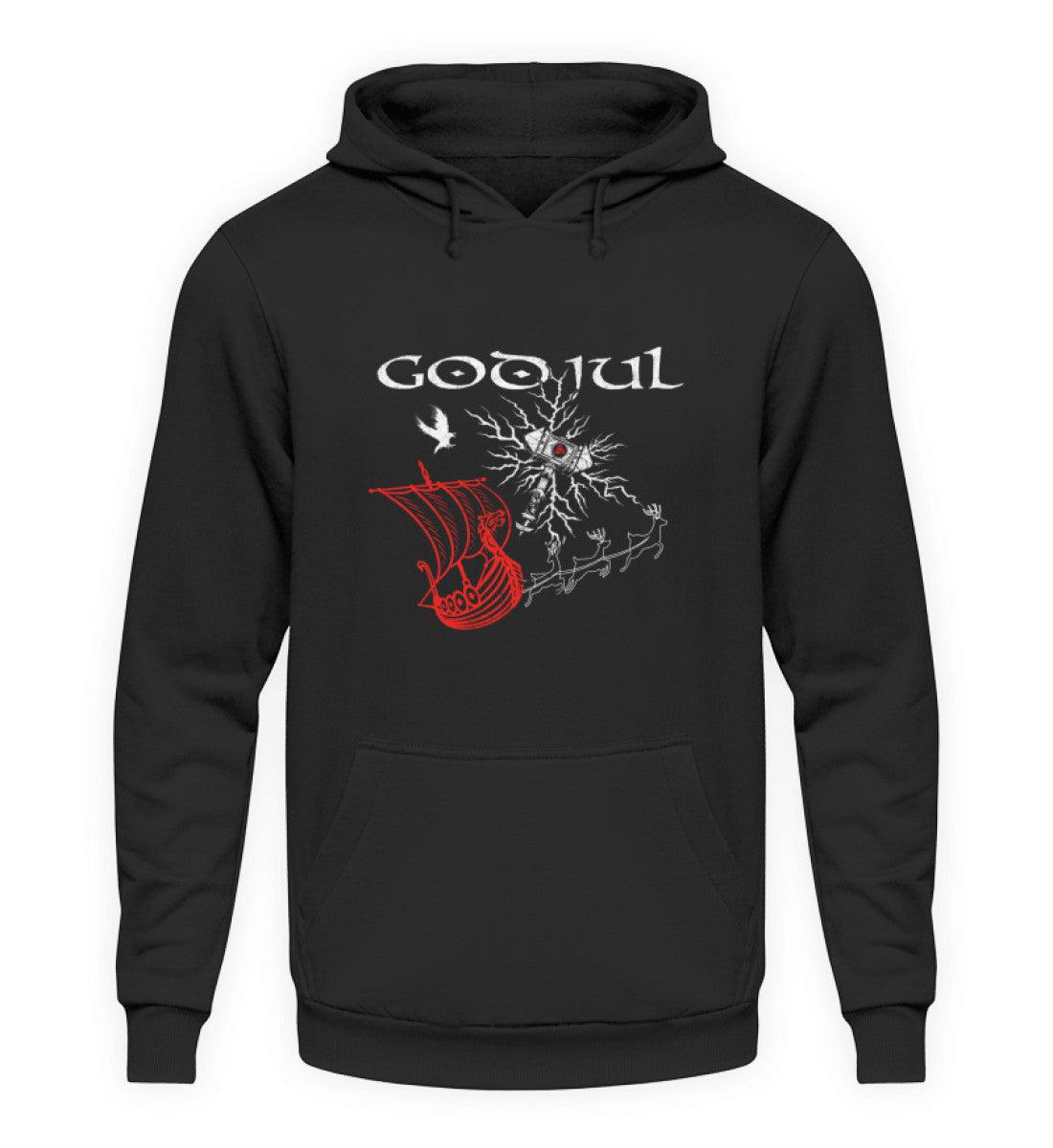 Wikinger Weihnachts-Hoodie – God Jul Design mit Thors Hammer & Drachenboot - Nordic Viking Wear