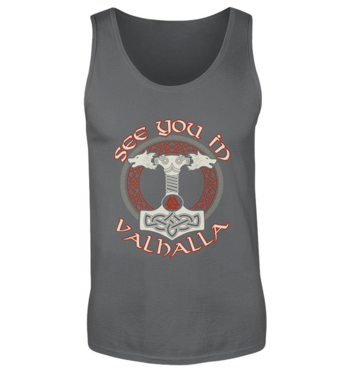 Wikinger "See You In Valhalla" Tanktop - Nordischer Krieger Shirt mit Mjölnir und Wölfe Design - Nordic Viking Wear