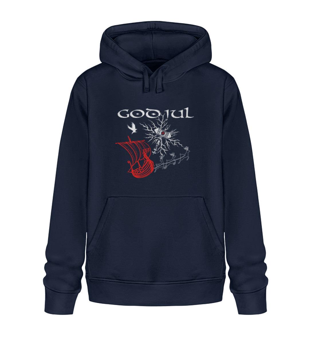 Weihnachts-Premium Hoodie – God Jul Design mit Thors Hammer & Drachenboot - Nordic Viking Wear