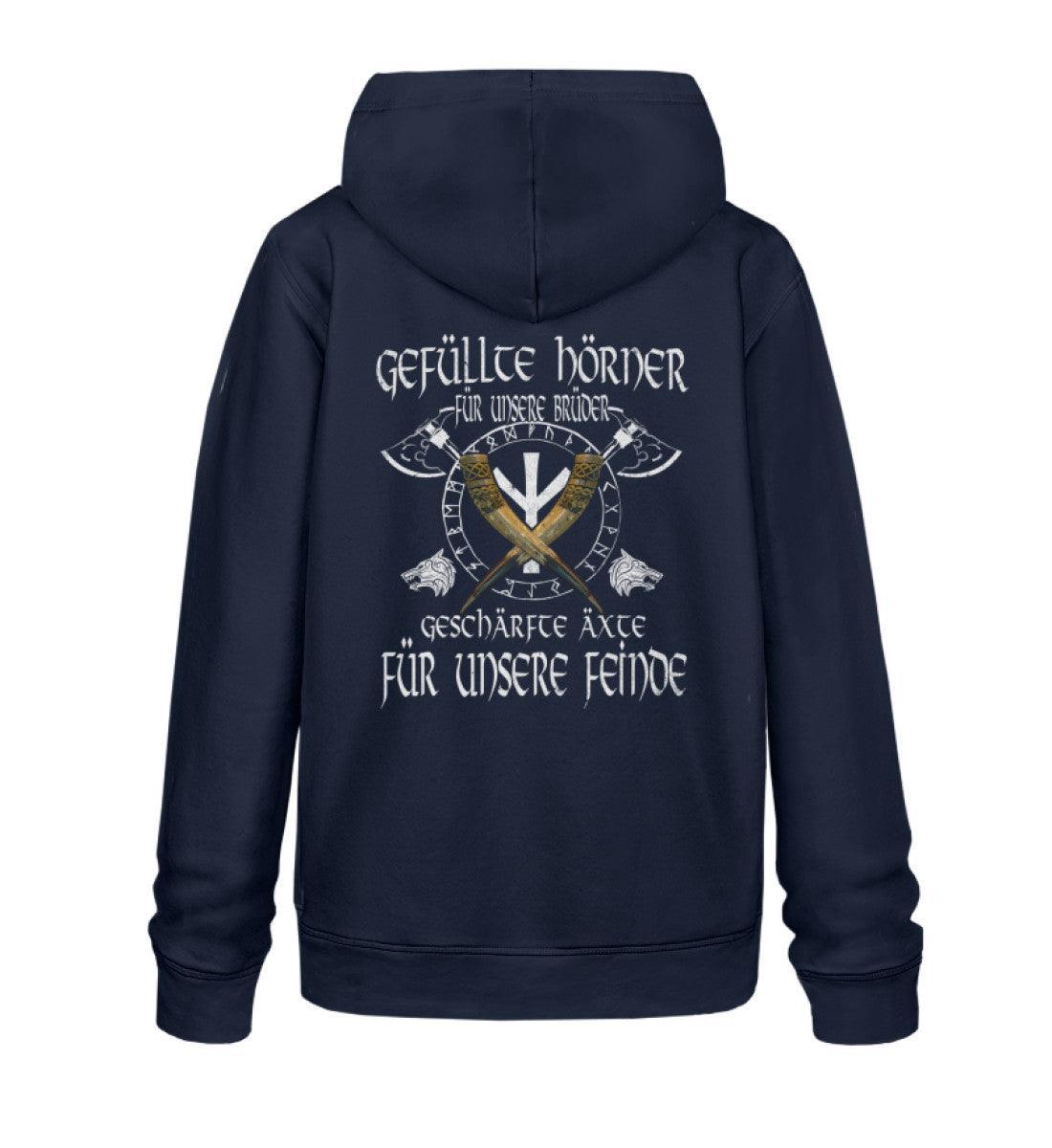 Wikinger Brüderlichkeit Premium-Hoodie – "Gefüllte Hörner und Geschärfte Äxte" - Nordic Viking Wear