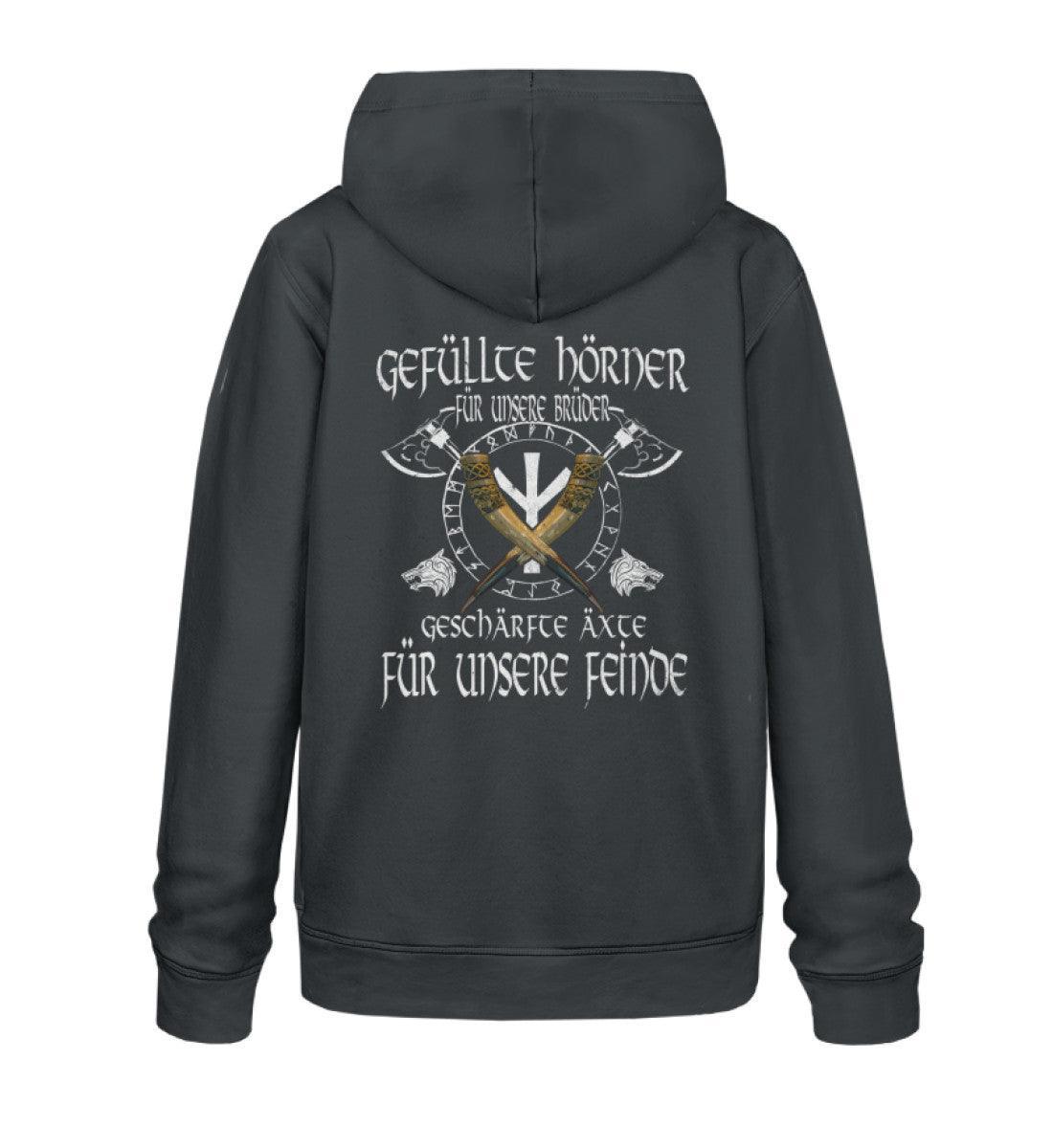Wikinger Brüderlichkeit Premium-Hoodie – "Gefüllte Hörner und Geschärfte Äxte" - Nordic Viking Wear