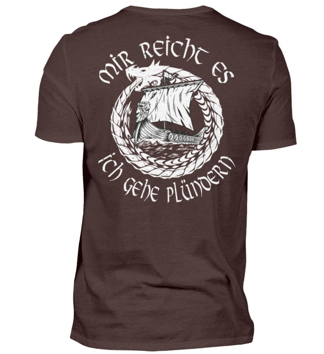 Wikinger Front und Backprint -Plünderer T-Shirt – "Mir reicht's, ich gehe plündern" – Drachenschiff-Design - Nordic Viking Wear