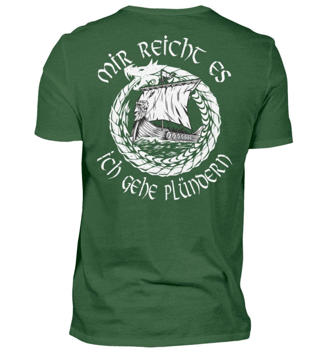 Wikinger Front und Backprint -Plünderer T-Shirt – "Mir reicht's, ich gehe plündern" – Drachenschiff-Design - Nordic Viking Wear