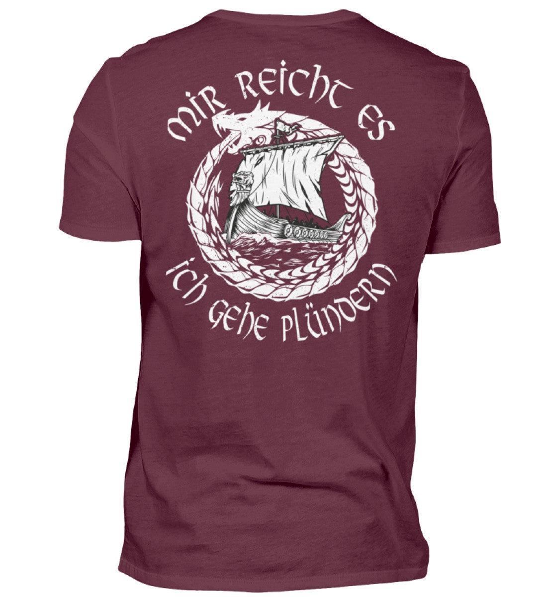Wikinger Front und Backprint -Plünderer T-Shirt – "Mir reicht's, ich gehe plündern" – Drachenschiff-Design - Nordic Viking Wear