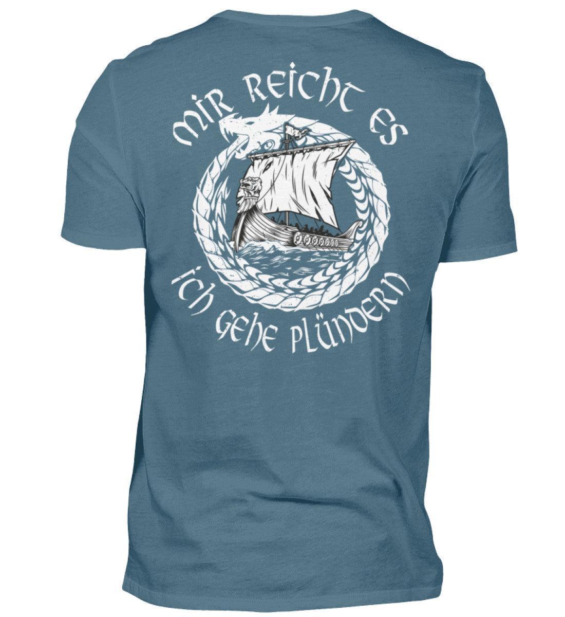 Wikinger Front und Backprint -Plünderer T-Shirt – "Mir reicht's, ich gehe plündern" – Drachenschiff-Design - Nordic Viking Wear