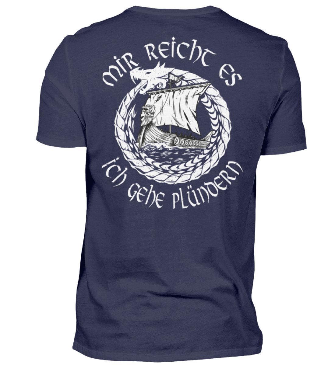 Wikinger Front und Backprint -Plünderer T-Shirt – "Mir reicht's, ich gehe plündern" – Drachenschiff-Design - Nordic Viking Wear