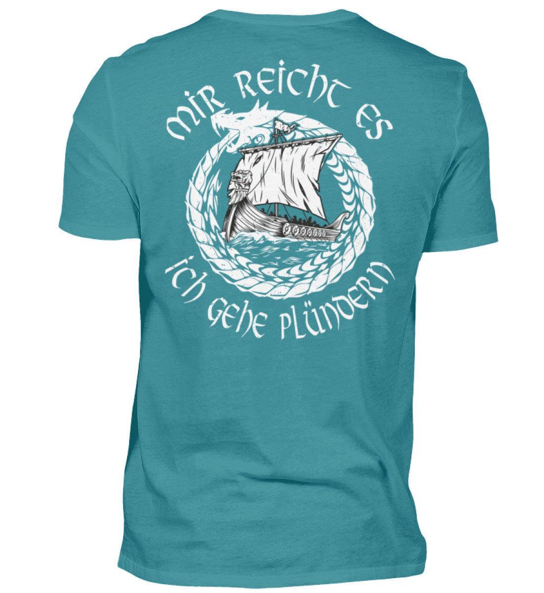 Wikinger Front und Backprint -Plünderer T-Shirt – "Mir reicht's, ich gehe plündern" – Drachenschiff-Design - Nordic Viking Wear