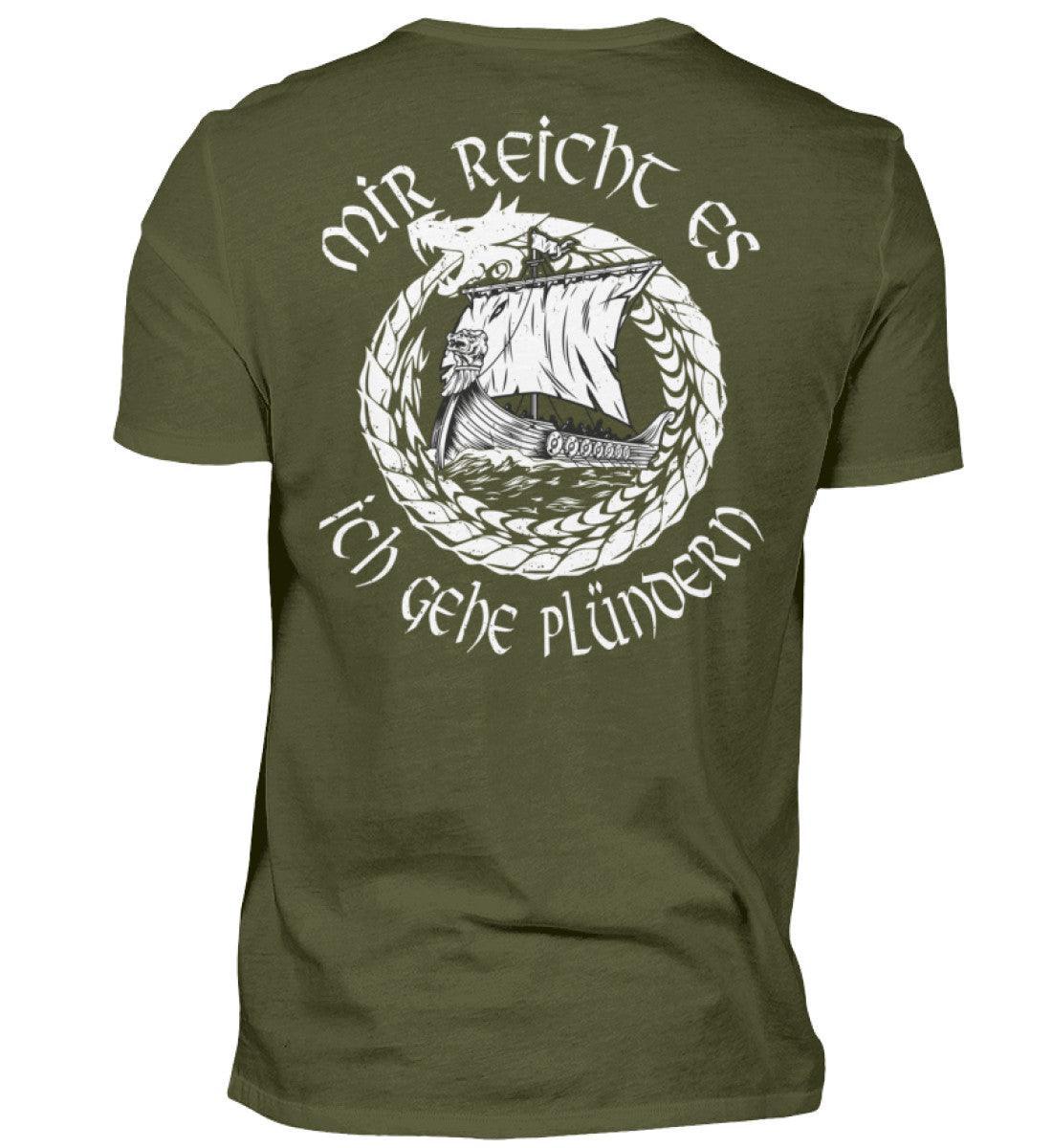 Wikinger Front und Backprint -Plünderer T-Shirt – "Mir reicht's, ich gehe plündern" – Drachenschiff-Design - Nordic Viking Wear