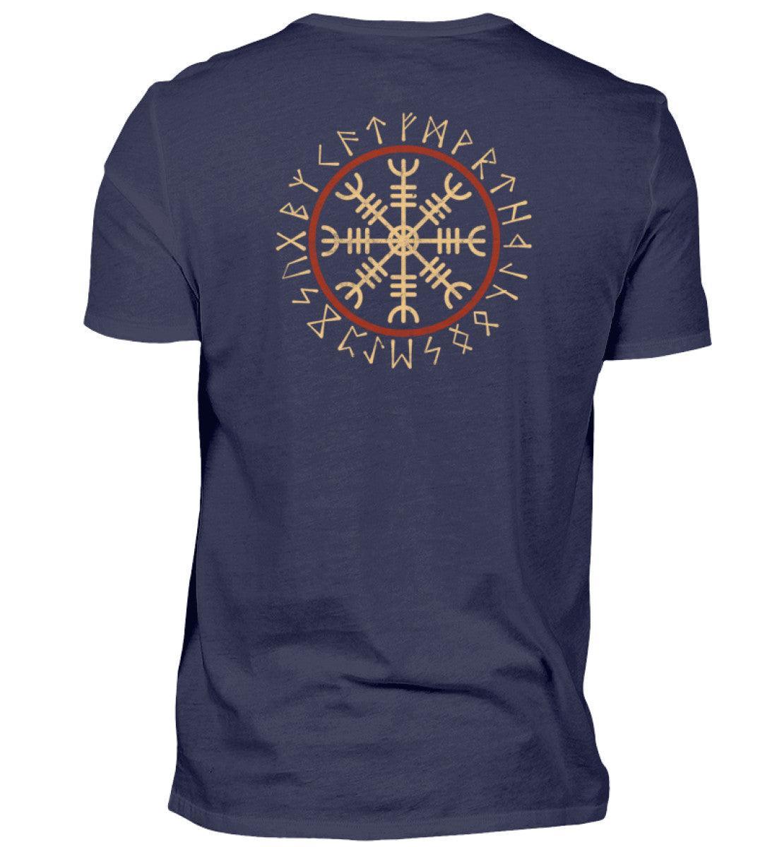 Wikinger Premiumshirt Helm Of Awe Mit Runenkreis Front Backprint - Nordic Viking Wear