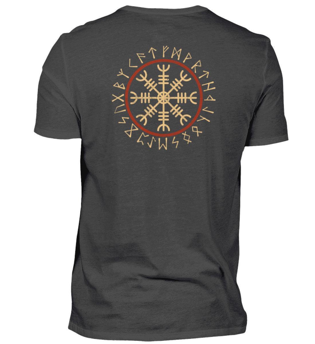 Wikinger Premiumshirt Helm Of Awe Mit Runenkreis Front Backprint - Nordic Viking Wear