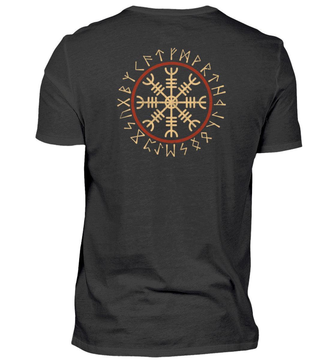 Wikinger Premiumshirt Helm Of Awe Mit Runenkreis Front Backprint - Nordic Viking Wear