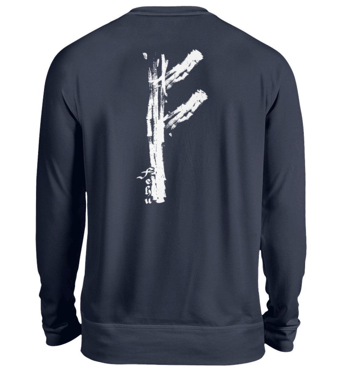 Wikinger Fehu Runen Backprint Sweatshirt - Symbol für Wohlstand und Energie - Nordic Viking Wear