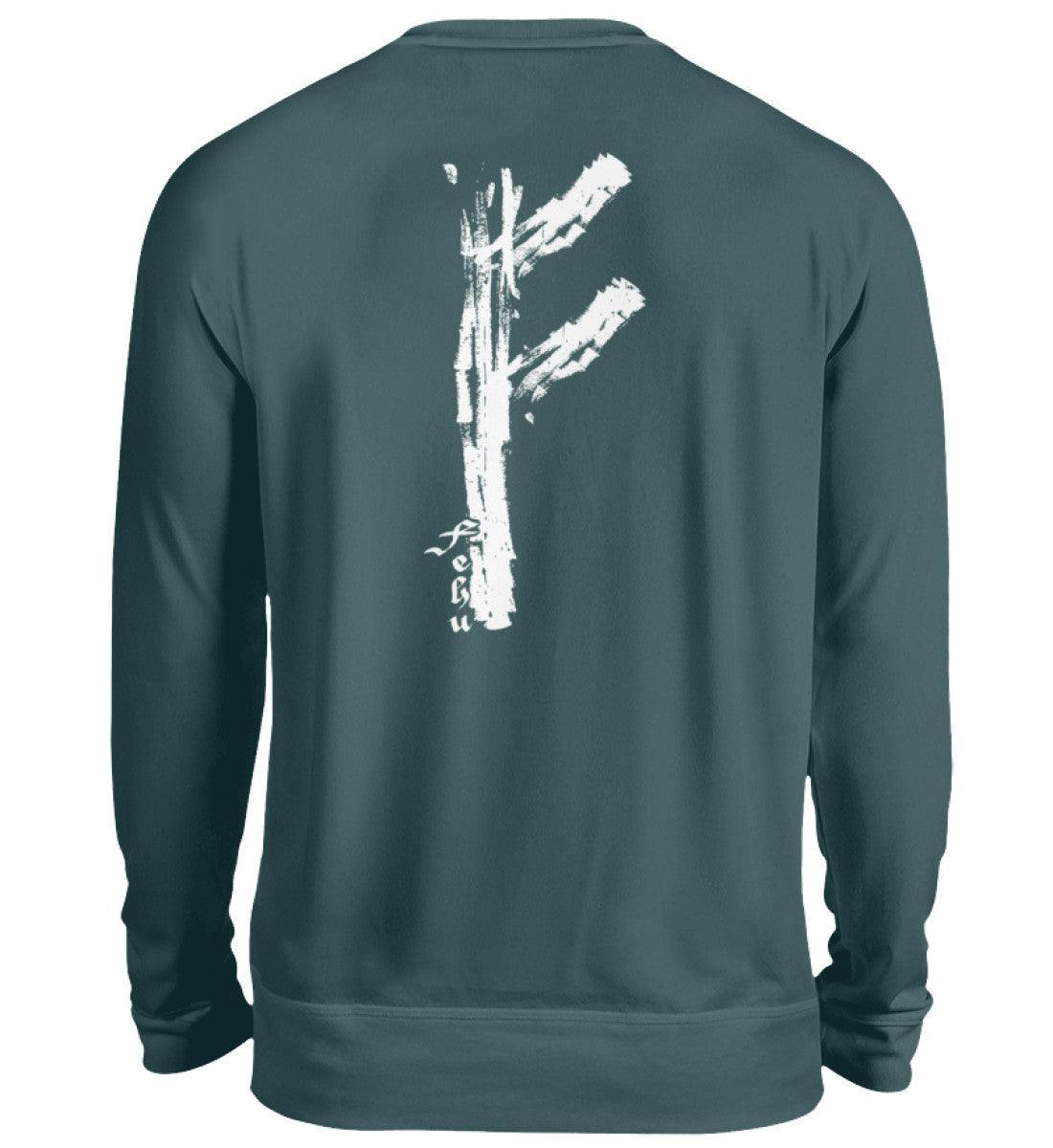 Wikinger Fehu Runen Backprint Sweatshirt - Symbol für Wohlstand und Energie - Nordic Viking Wear