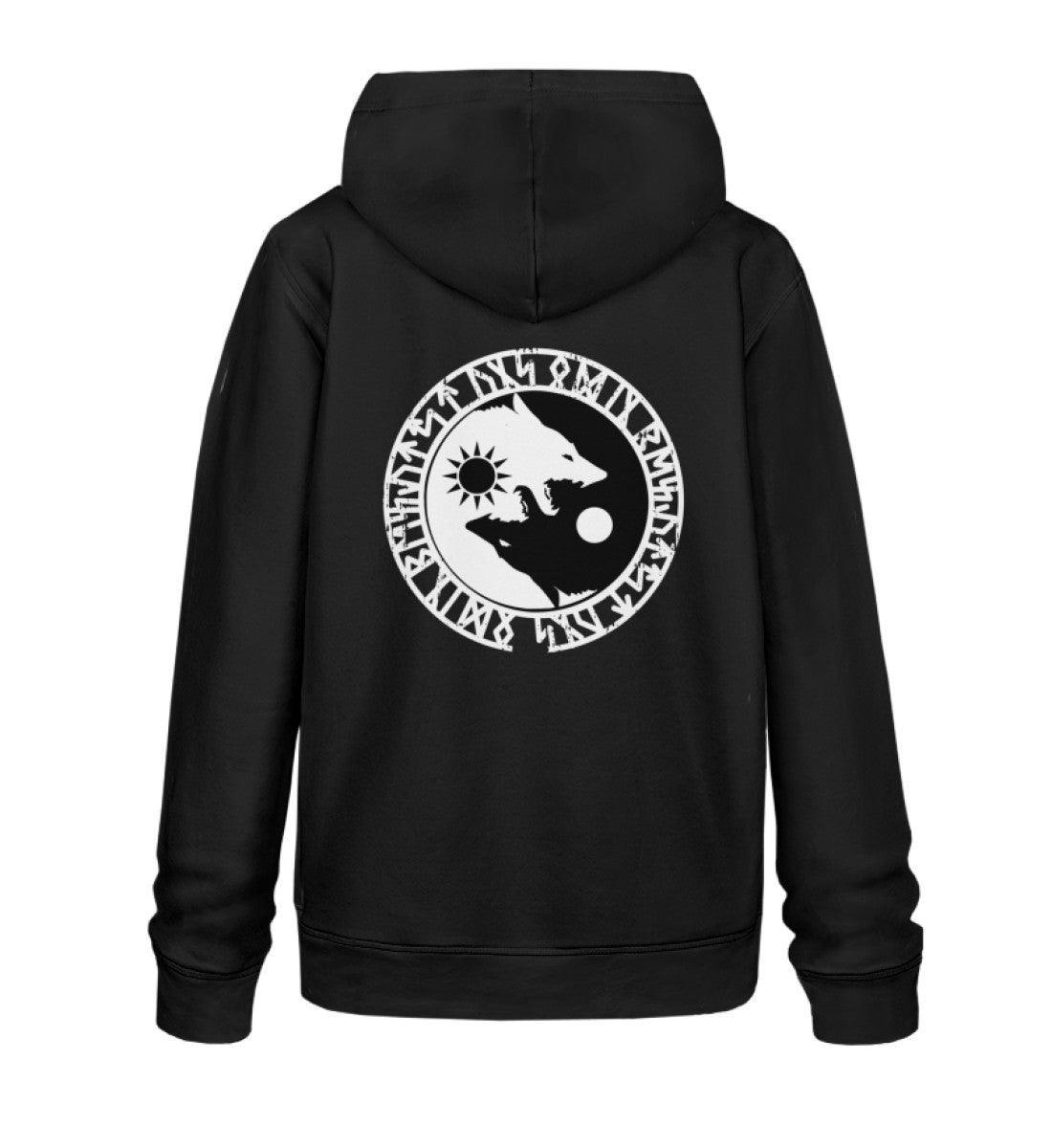 Wikinger Premium Hoodie - Geri und Freki, Odins Wölfe mit Runenkreis - Nordic Viking Wear