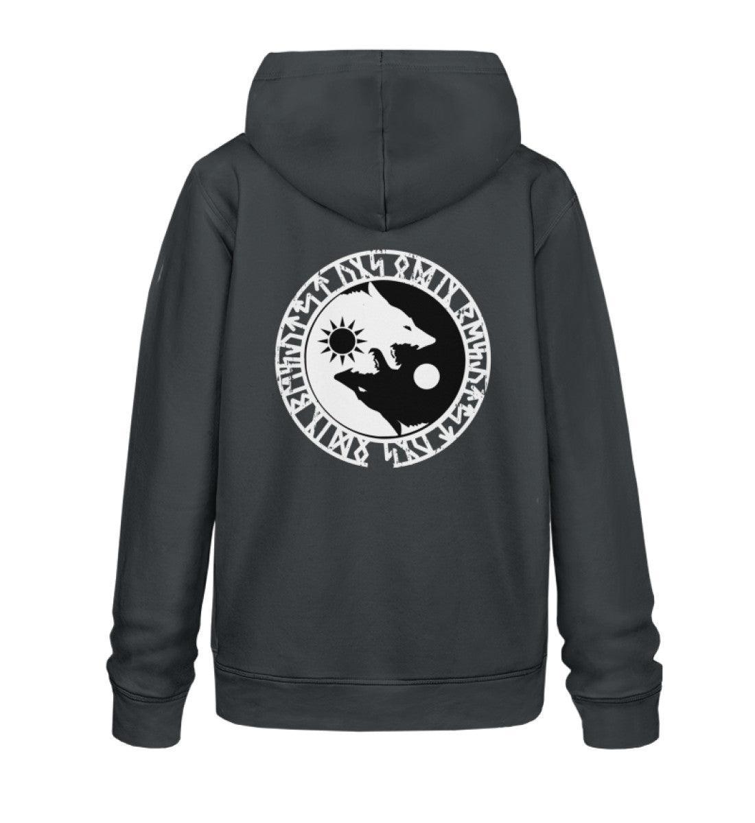 Wikinger Premium Hoodie - Geri und Freki, Odins Wölfe mit Runenkreis - Nordic Viking Wear