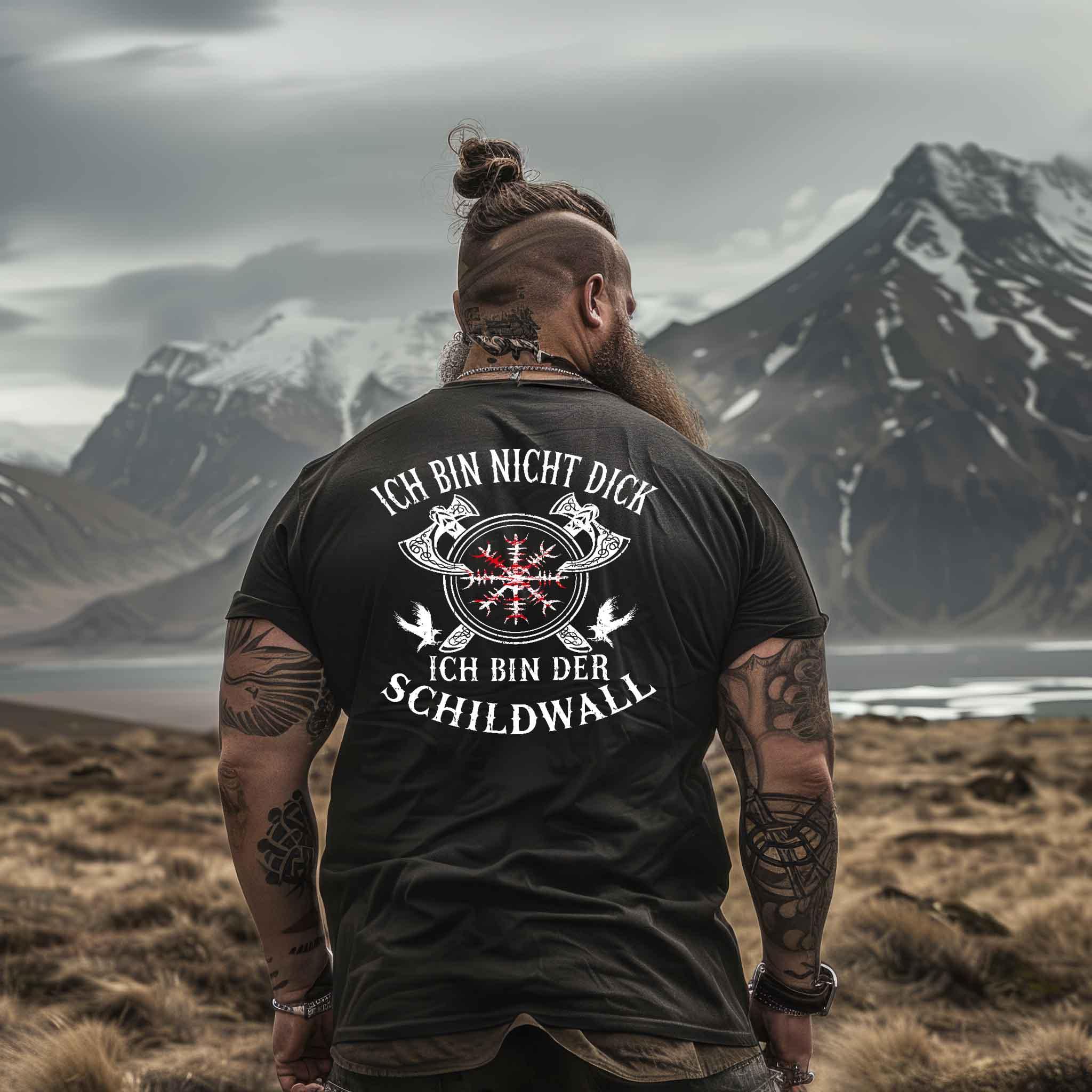 Wikinger T-Shirt 'Ich bin der Schildwall' – Stolz und Schutz mit dem Helm of Awe - Nordic Viking Wear