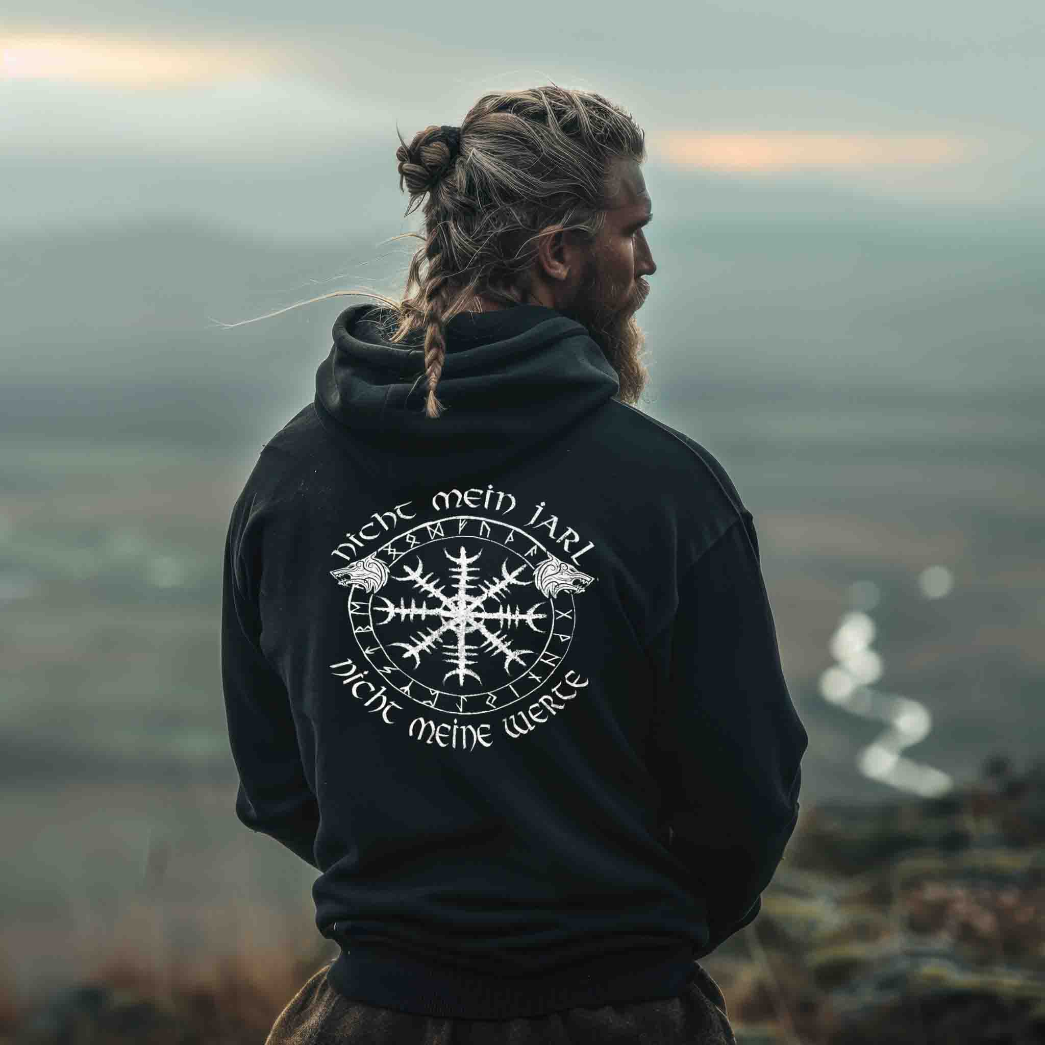 Wikinger Oversized Hoodie Nicht Mein Jarl Nicht Meine Werte Front & Backprint