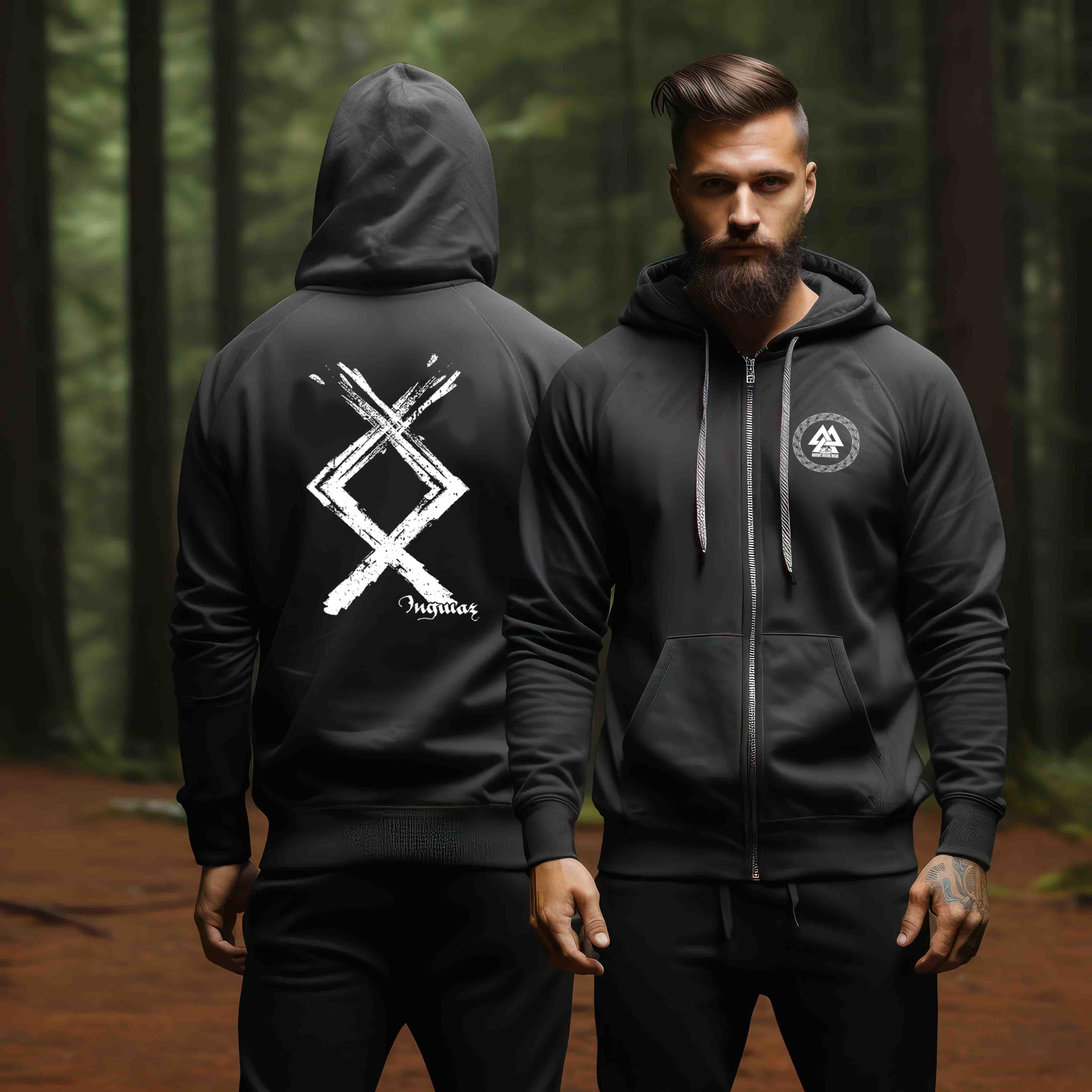 Wikinger Ingwaz Rune Organic Zip-Hoodie - Nordische Mythologie Kraftsymbol - Nordic Viking Wear