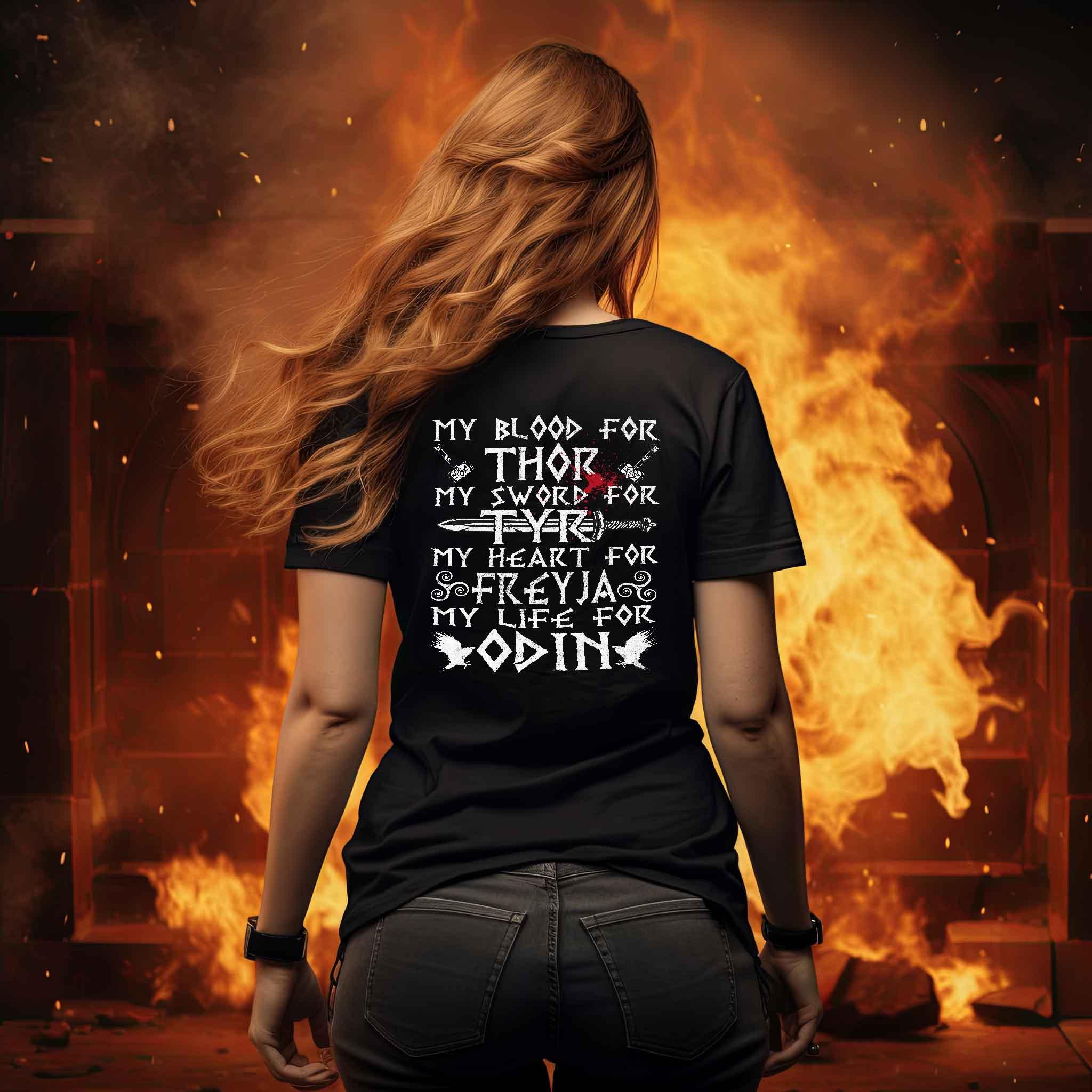 Schildmaiden Extendet Shirt – „My Blood for Tyr“-Design - Nordic Viking Wear