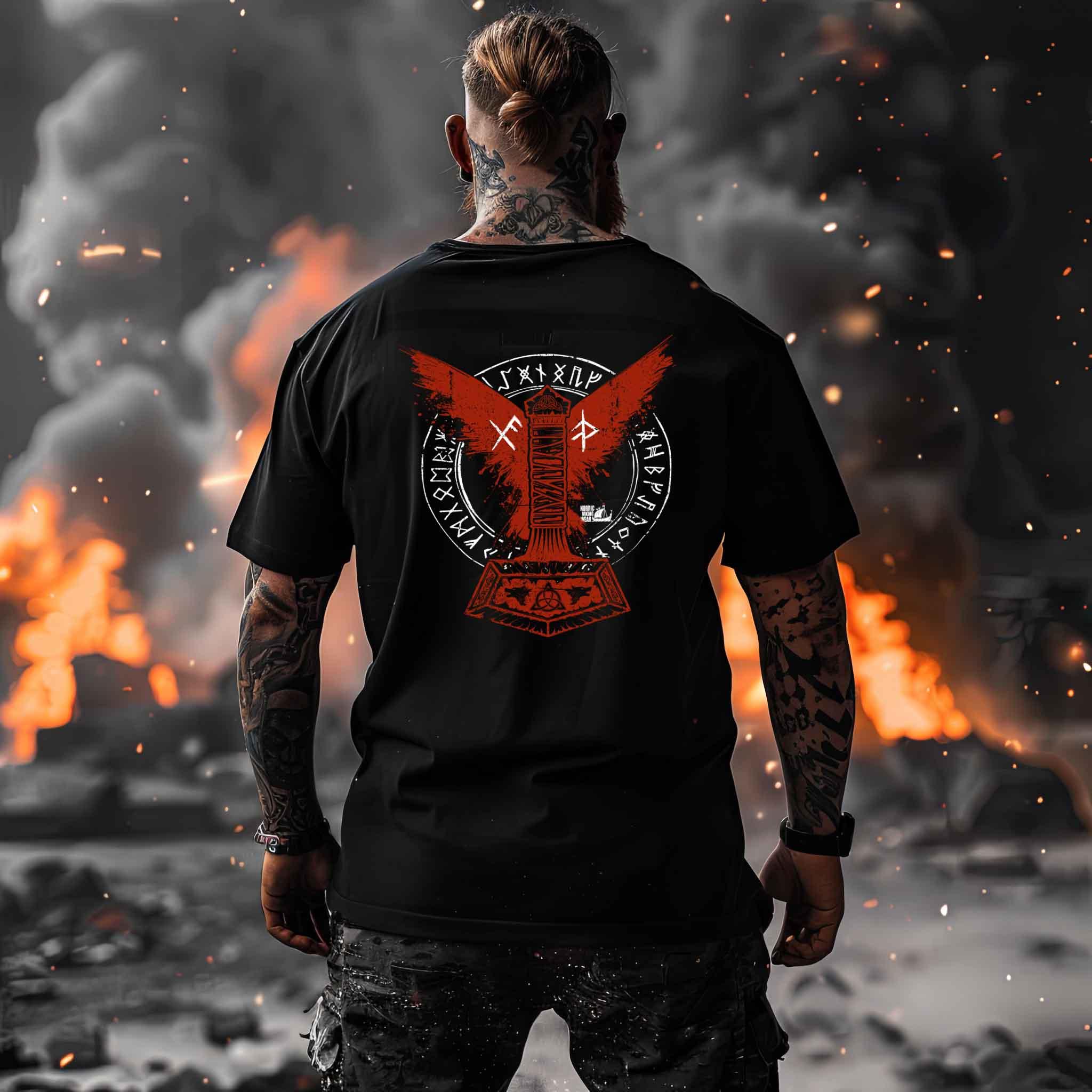 Wikinger Premiumshirt – Thors Hammer mit Blutadler und Binde-Runen - Nordic Viking Wear