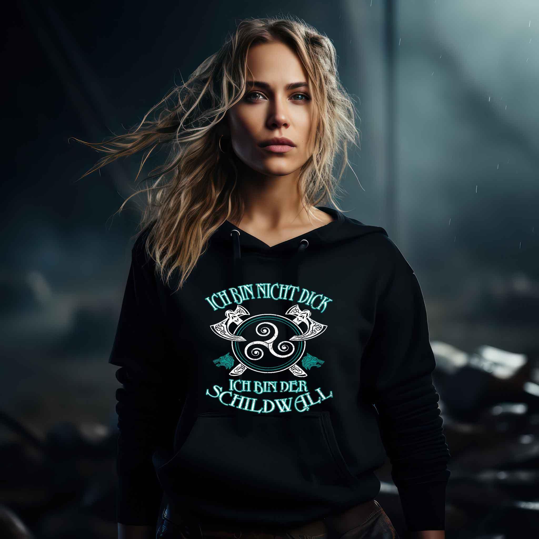 Schildmaiden Hoodie - "Ich Bin Nicht Dick, Ich Bin Der Schildwall" - Nordic Viking Wear