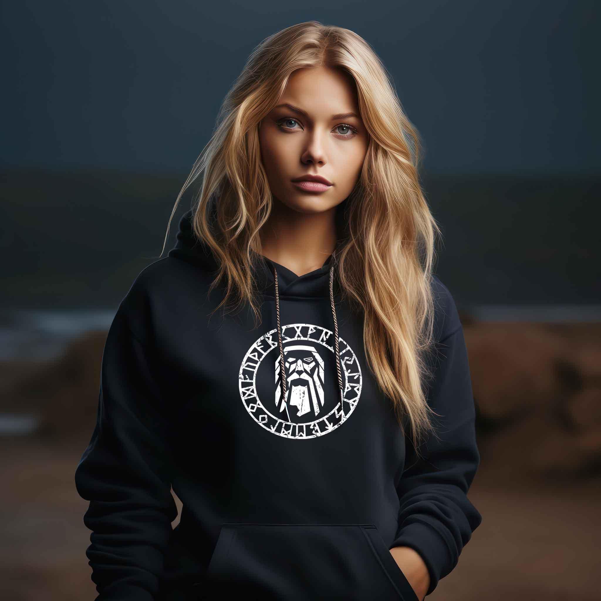 Odin im Runenkreis Schildmaiden-Hoodie – Mystisches Symbol - Nordic Viking Wear