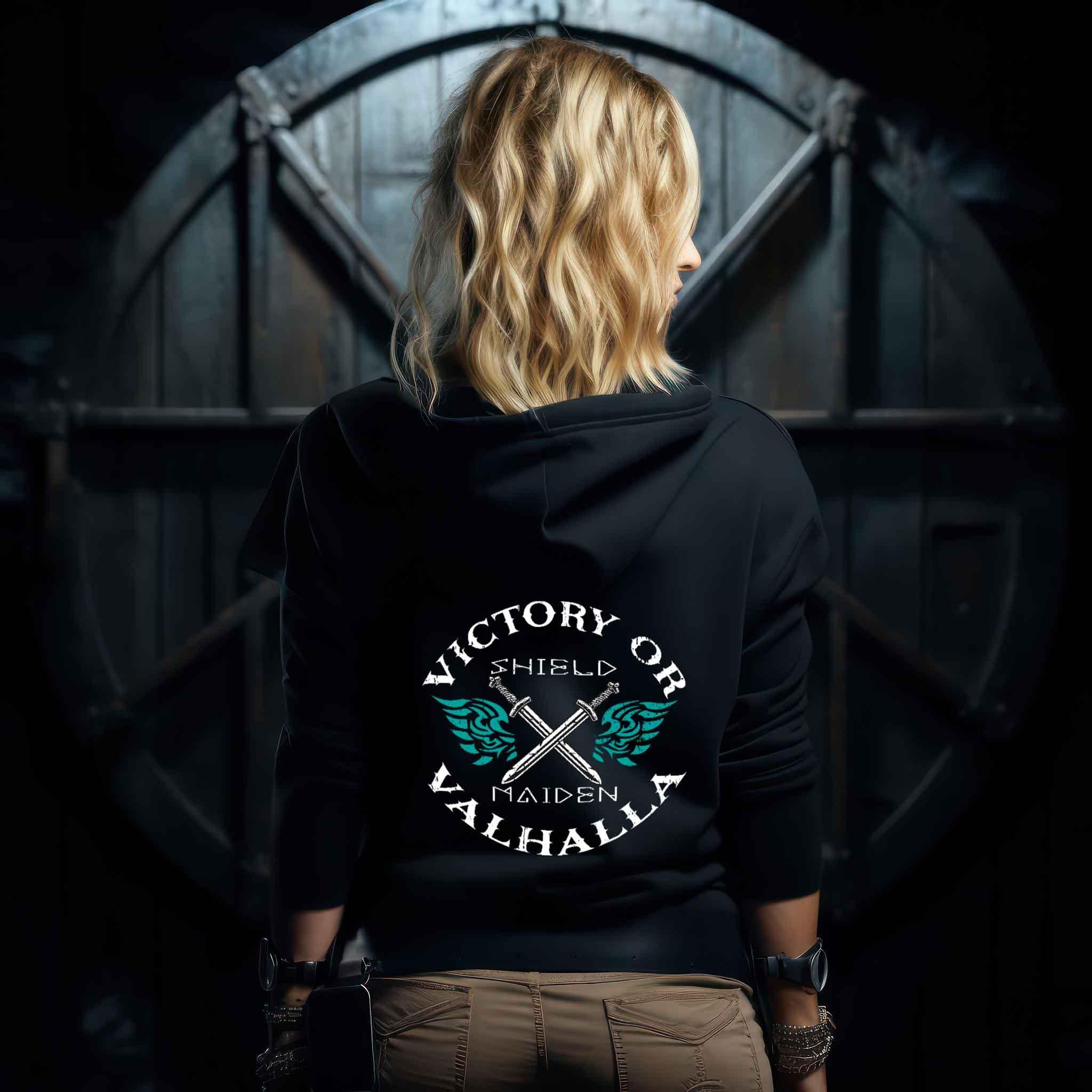Schildmaiden Zip-Hoodie 'Sieg oder Walhalla' – Wikinger-Kriegerin Spirit - Nordic Viking Wear