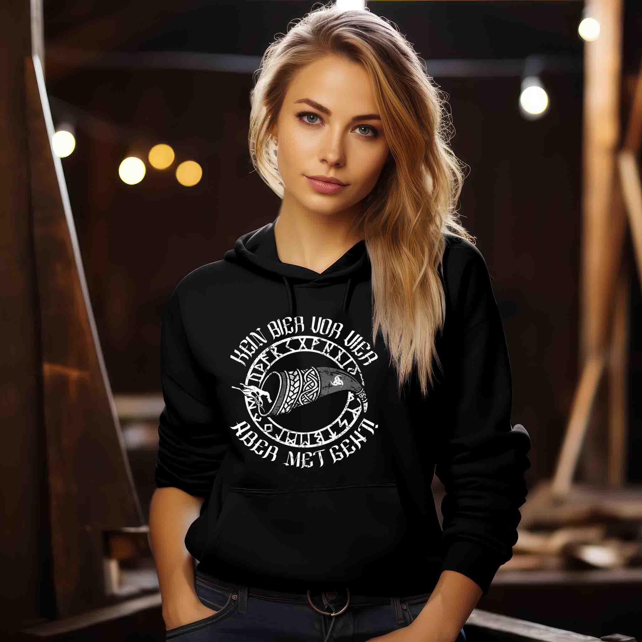 Lustiger Schildmaiden Kein Bier Vor Vier Aber Met Geht Hoodie - Nordic Viking Wear