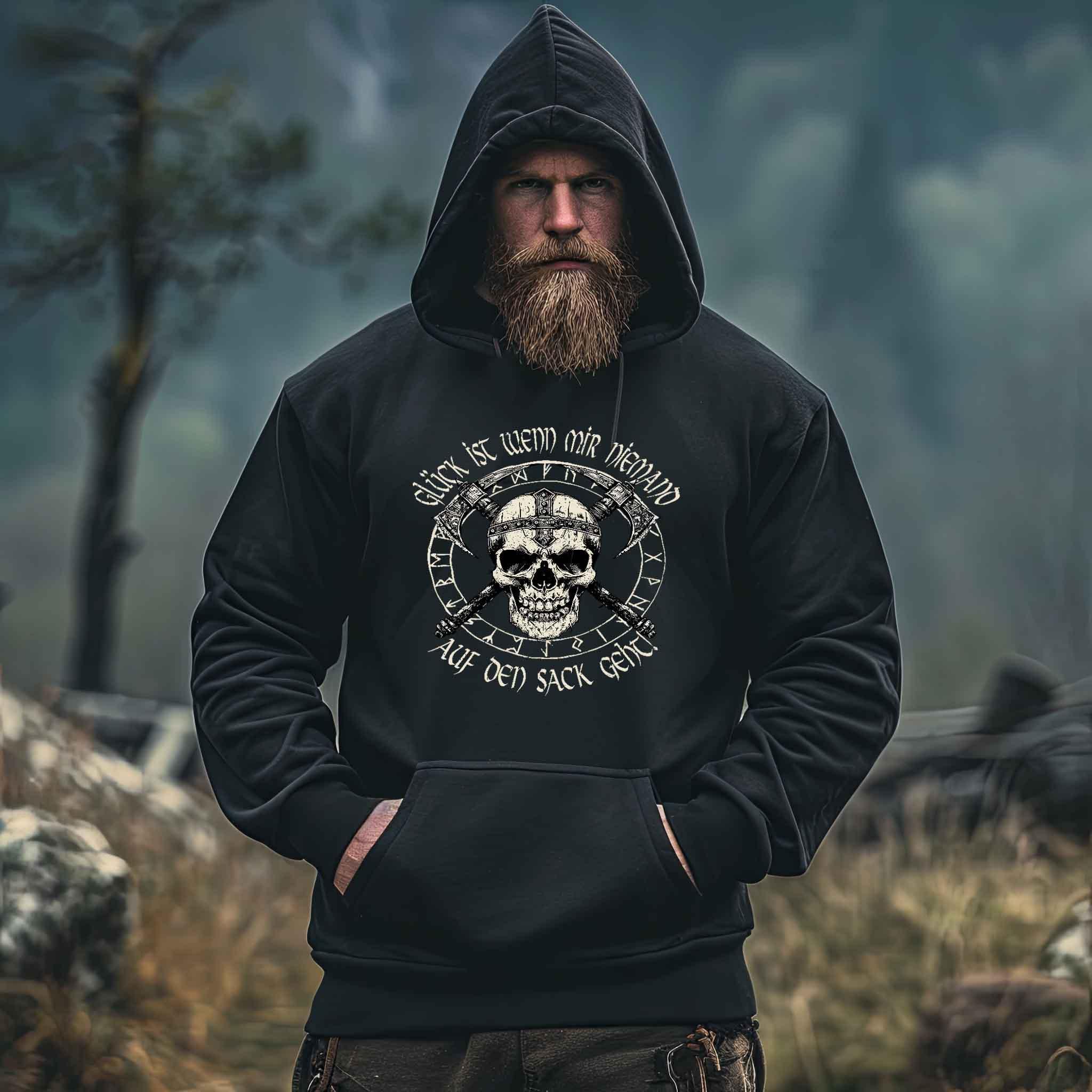 Lustiges Wikinger Hoodie - "Glück ist, wenn mir niemand auf den Sack geht!" - Nordic Viking Wear