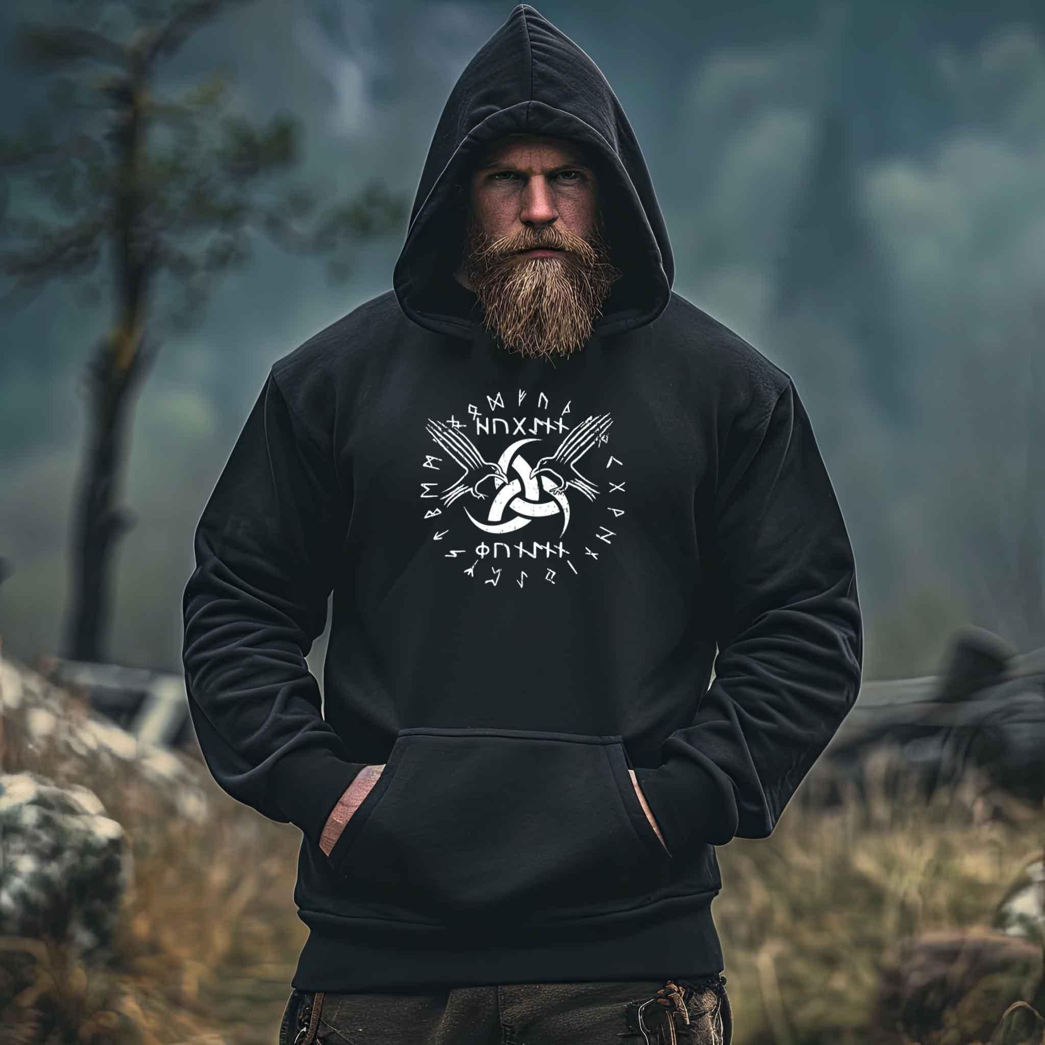 Wikinger-Hoodie "Odins Boten" - Huginn und Muninn mit Gjallarhorn - Nordic Viking Wear